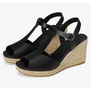 NEW Eric Michael Amara Black Sandals Wedge Heel Espadrille Women's US 7.5-8 EU38